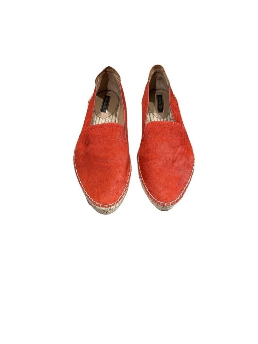 Rachel Zoe 8.5 reddish orange calf hair and leather flats jute soles espadrille